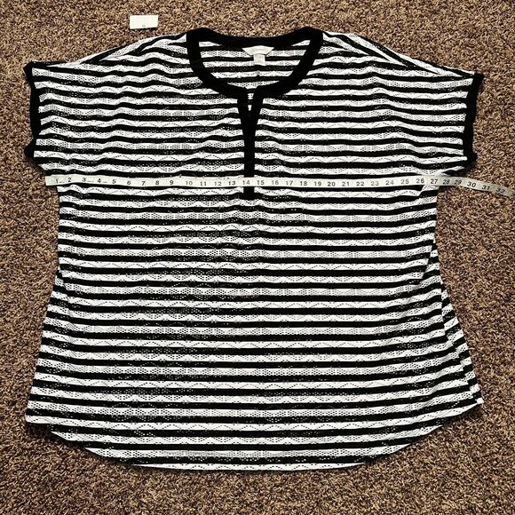 CJ Banks Blue White Striped Pullover V Neck 3/4 Button Short Sleeve Size 3X - Picture 5 of 10